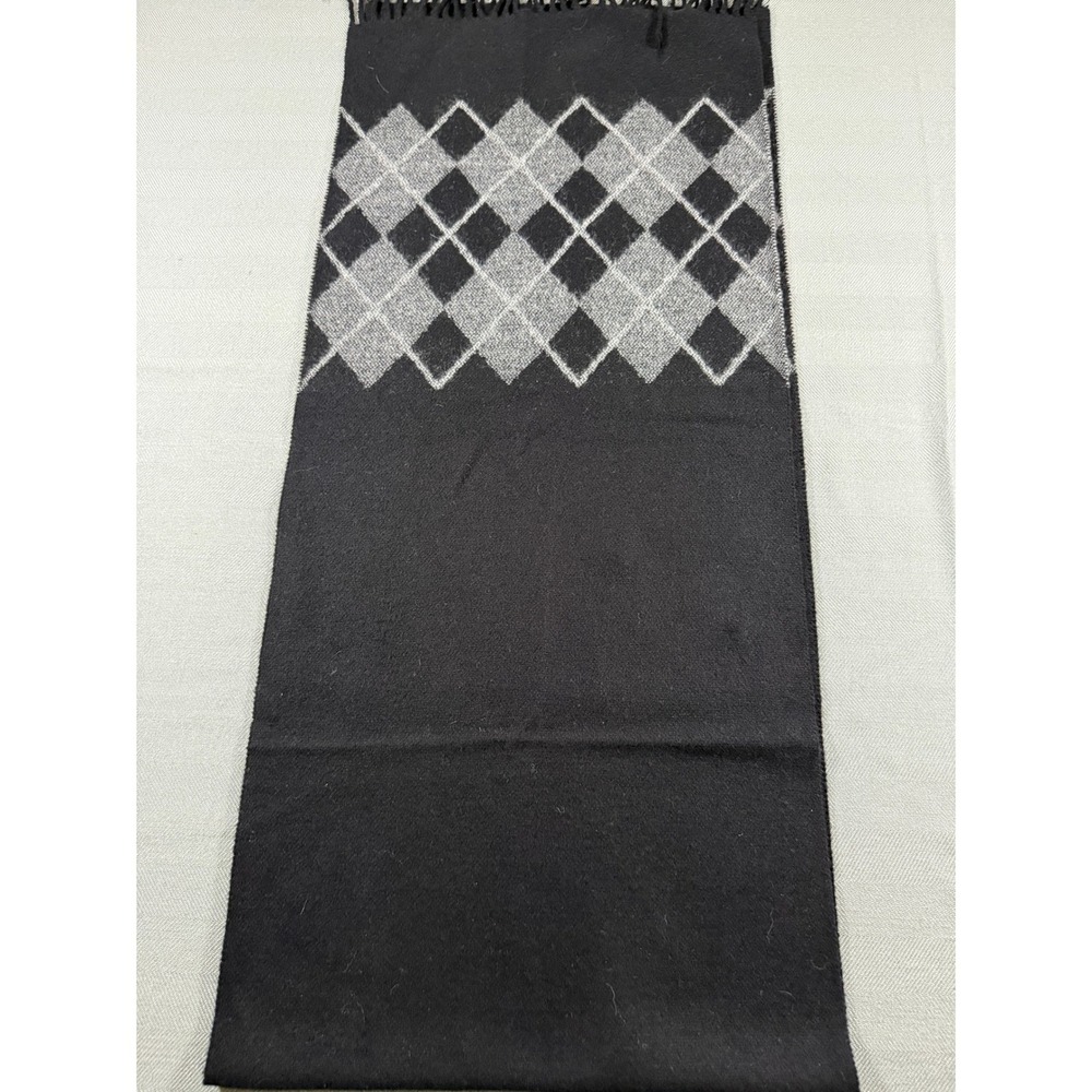 Savile Row Scarf Men Black Grey Argyle Fringed Made in Italy Acrylic Winter